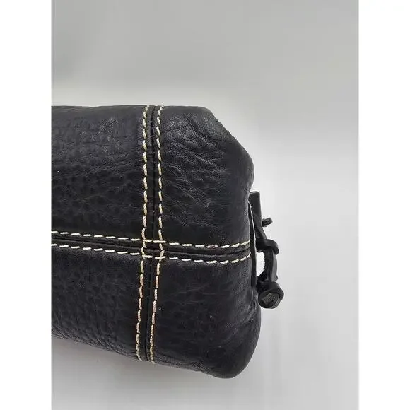 Y2K Dooney & Bourke Black Pebbled Leather Mini East West Slouch Hobo Duck Charm - Picture 6 of 14